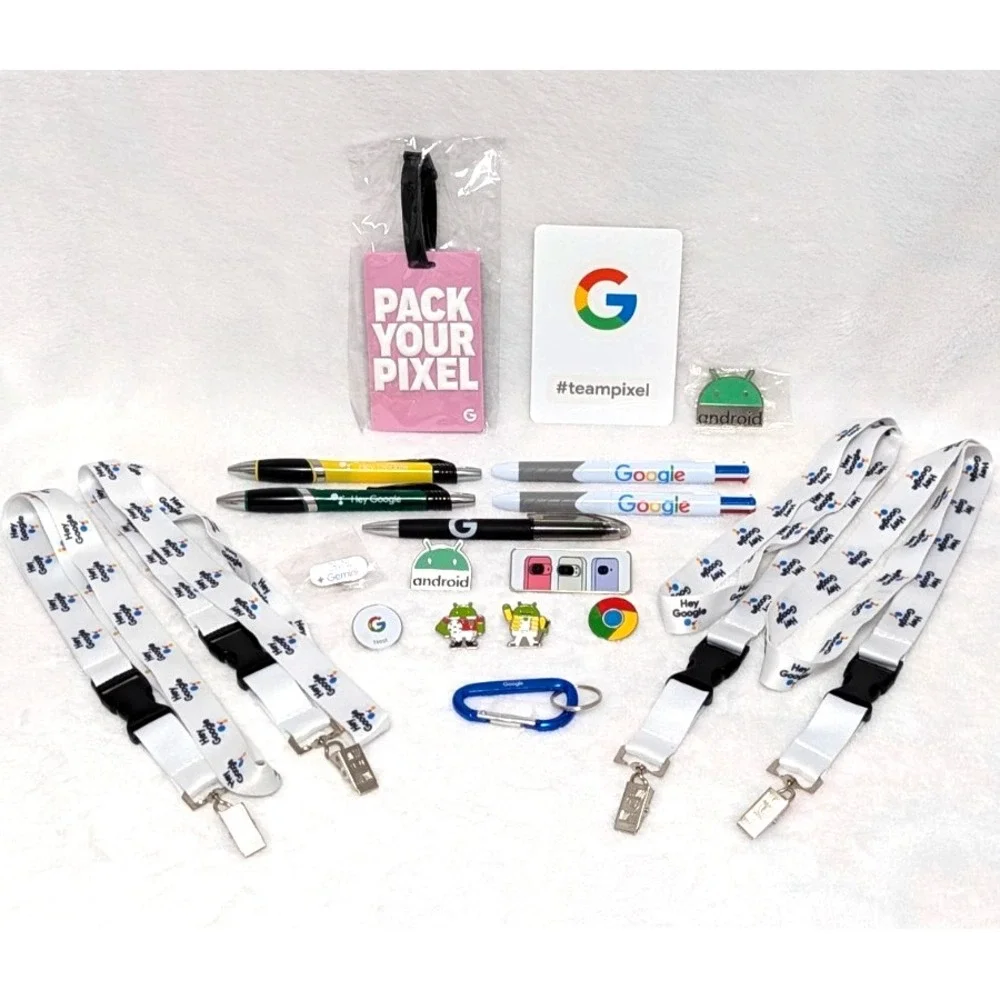 Lot of 20 Google Android Promotional Swag Lanyards Pens Pins Pixel Nest Chrome